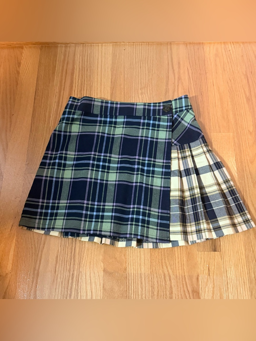 Urban Outfitters Plaid Wrap Mini Skirt in Navy, Purple & Green